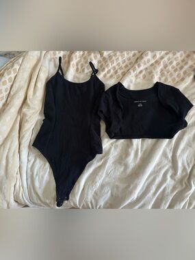 American Eagle Outfitters Black Ribbed Bodysuit with Matching Black Shrug